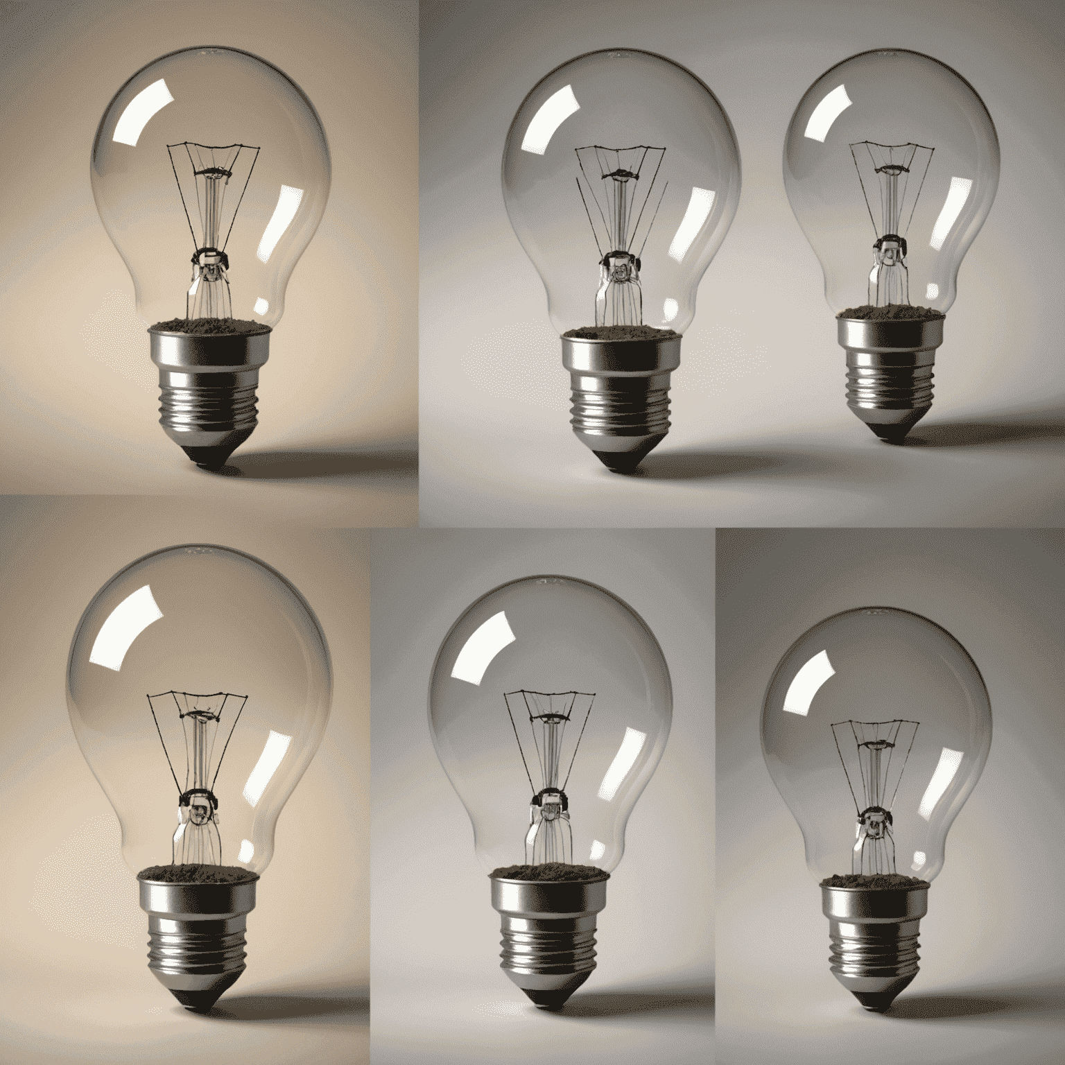 A sequence of images showing the progression from a lightbulb (idea) to a rough sketch, to a 3D model, to a final prototype